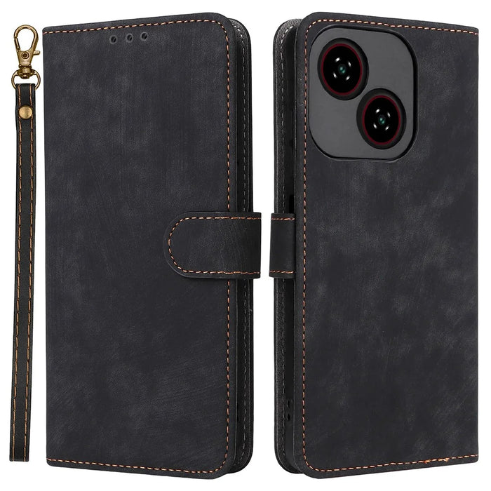 For ZTE Blade A35e (EU) (Z2466) Case Wallet RFID Blocking PU Leather Cover Viewing Stand with Strap - Black - 1
