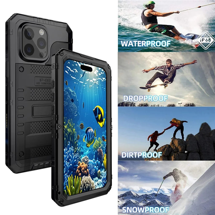 IP68 Waterproof Phone Case for iPhone 16 Pro Max Metal + Silicone Cover with Screen Protector - Black - 2