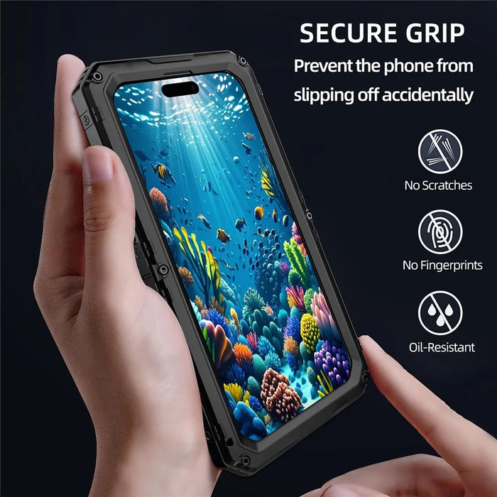 IP68 Waterproof Phone Case for iPhone 16 Pro Max Metal + Silicone Cover with Screen Protector - Black - 5