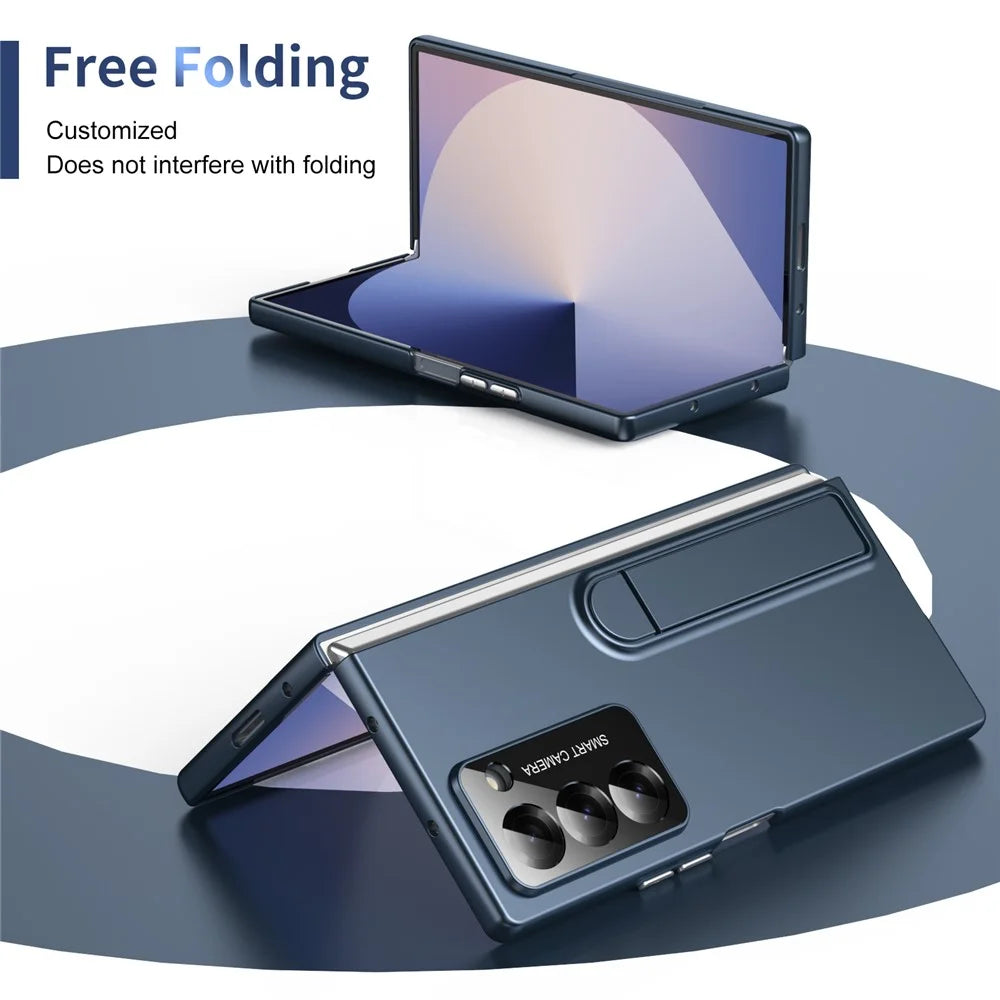 For Samsung Galaxy Z Fold6 5G Case Foldable Kickstand Skin-Touch PC Phone Cover Built In Screen Protector - Dark Blue - 3