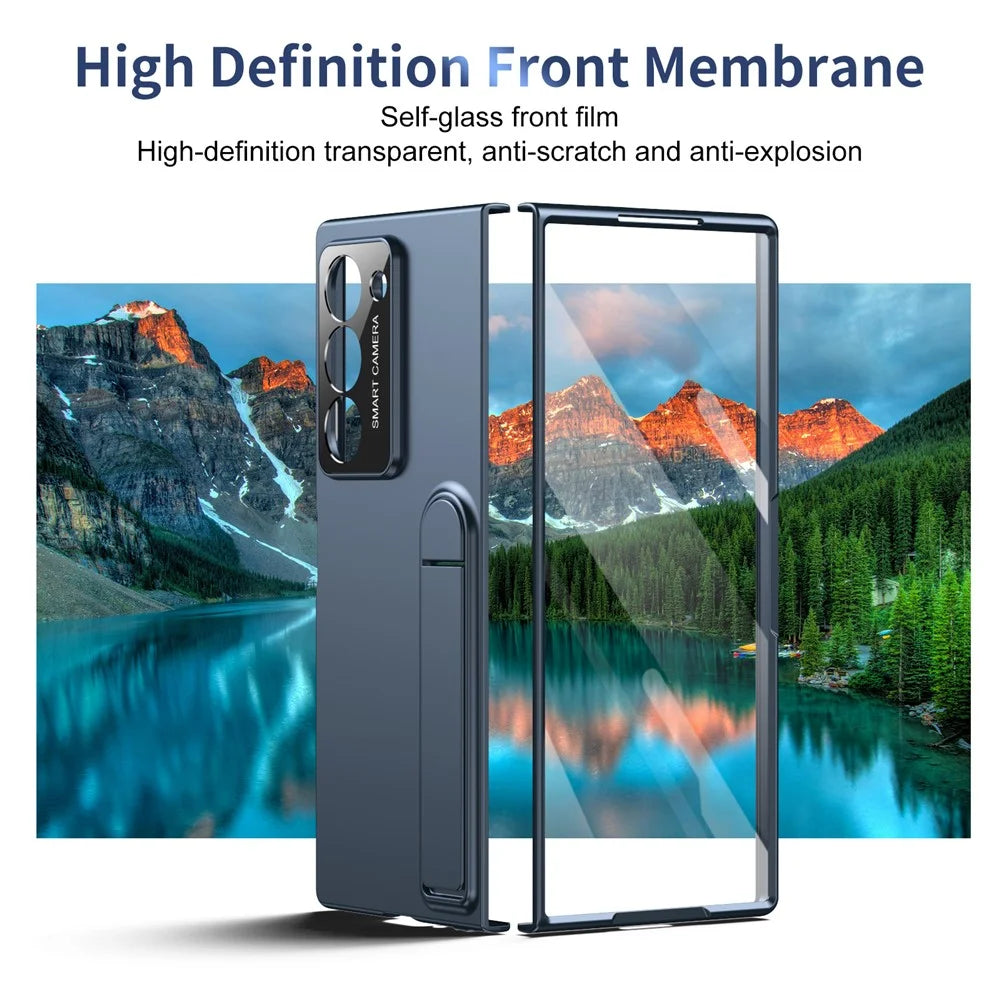 For Samsung Galaxy Z Fold6 5G Case Foldable Kickstand Skin-Touch PC Phone Cover Built In Screen Protector - Dark Blue - 5