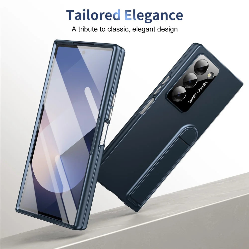 For Samsung Galaxy Z Fold6 5G Case Foldable Kickstand Skin-Touch PC Phone Cover Built In Screen Protector - Dark Blue - 6