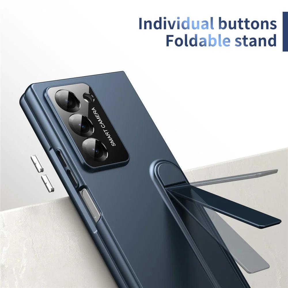 For Samsung Galaxy Z Fold6 5G Case Foldable Kickstand Skin-Touch PC Phone Cover Built In Screen Protector - Dark Blue - 7