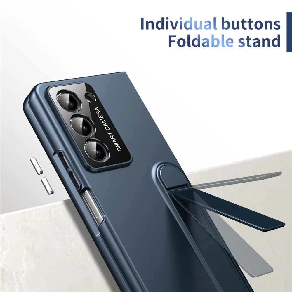 For Samsung Galaxy Z Fold5 5G Case Foldable Kickstand Skin-Touch PC Phone Cover Built In Screen Protector - Dark Blue - 6