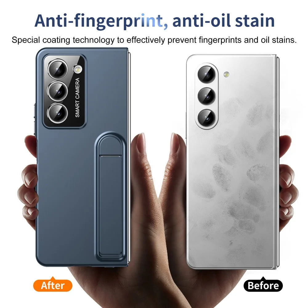 For Samsung Galaxy Z Fold5 5G Case Foldable Kickstand Skin-Touch PC Phone Cover Built In Screen Protector - Dark Blue - 7