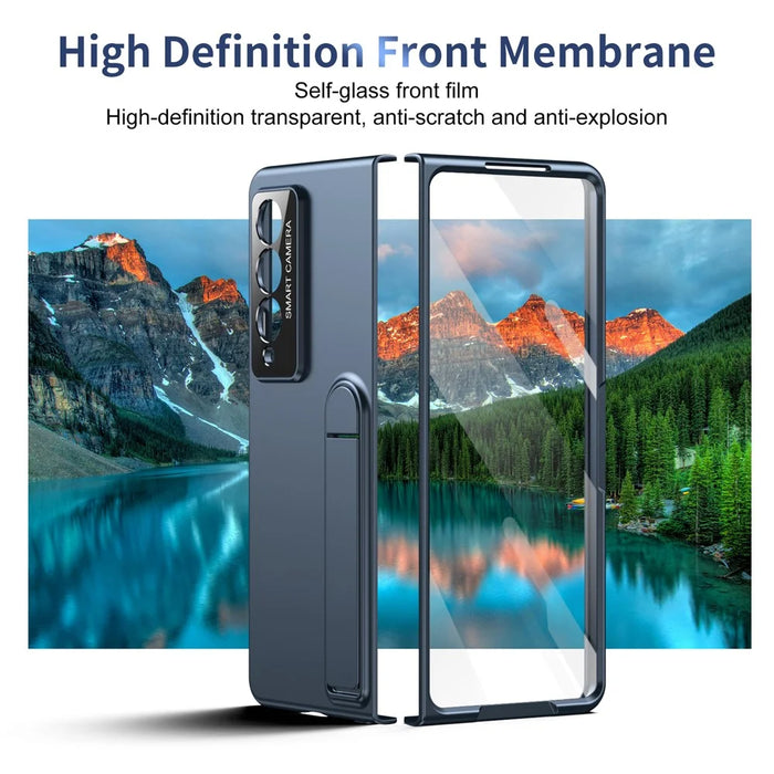 For Samsung Galaxy Z Fold4 5G Case Foldable Kickstand Skin-Touch PC Phone Cover Built In Screen Protector - Dark Blue - 5