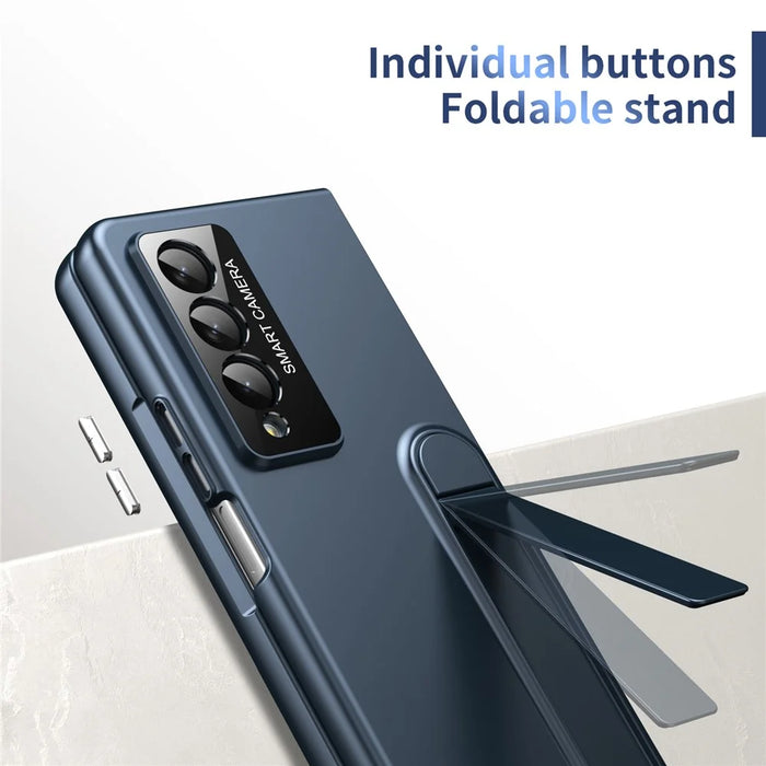For Samsung Galaxy Z Fold4 5G Case Foldable Kickstand Skin-Touch PC Phone Cover Built In Screen Protector - Dark Blue - 6