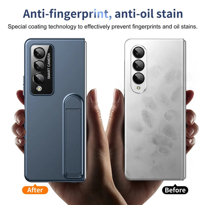 For Samsung Galaxy Z Fold4 5G Case Foldable Kickstand Skin-Touch PC Phone Cover Built In Screen Protector - Dark Blue - 7