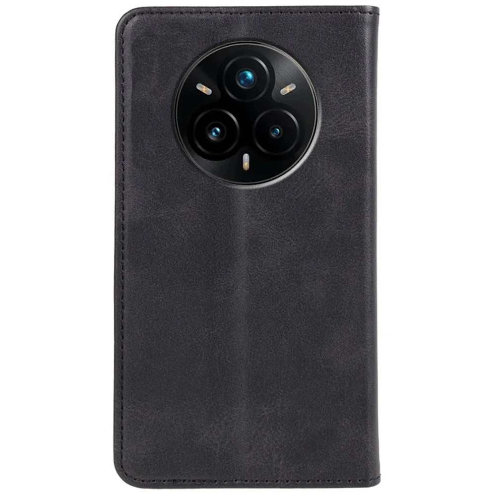 For Realme 14 Pro+ 5G Case Strong Magnetic PU Leather Phone Cover Calf Texture - Black - 7