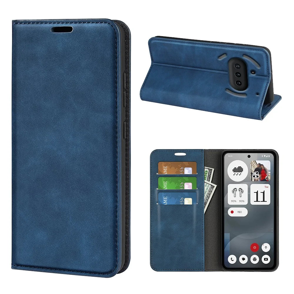 For Nothing Phone (3a) Case Skin Touch Leather Wallet Phone Cover - Blue - 1