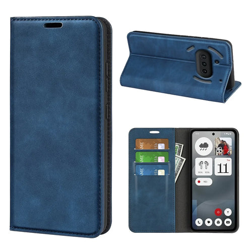 For Nothing Phone (3a) Case Skin Touch Leather Wallet Phone Cover - Blue - 1
