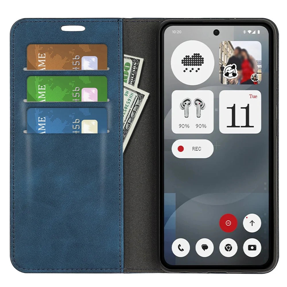 For Nothing Phone (3a) Case Skin Touch Leather Wallet Phone Cover - Blue - 2