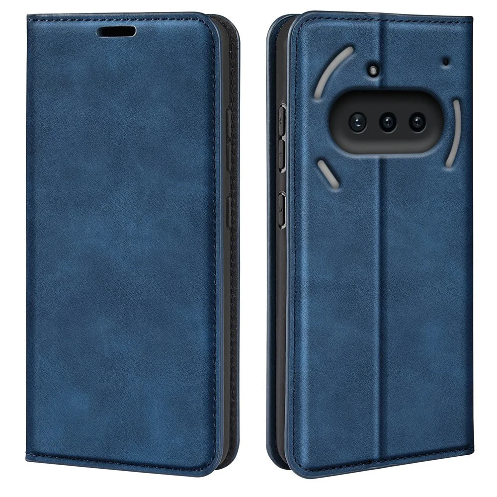For Nothing Phone (3a) Case Skin Touch Leather Wallet Phone Cover - Blue - 4