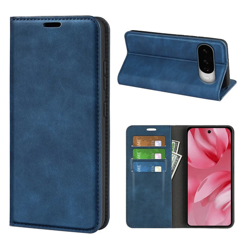 For Google Pixel 10 Case Skin Touch Leather Wallet Phone Cover - Blue - 1