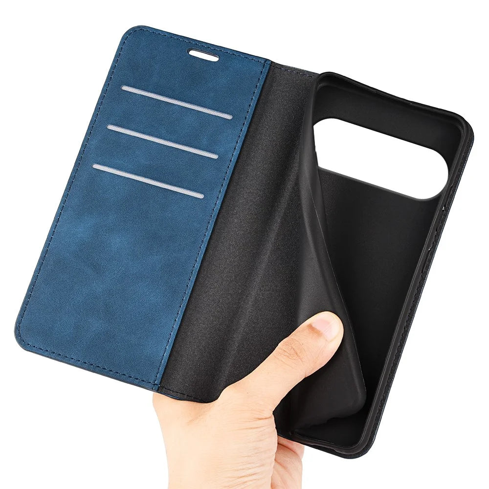 For Google Pixel 10 Case Skin Touch Leather Wallet Phone Cover - Blue - 3