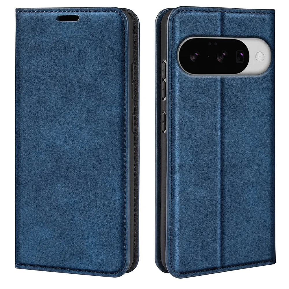 For Google Pixel 10 Case Skin Touch Leather Wallet Phone Cover - Blue - 4