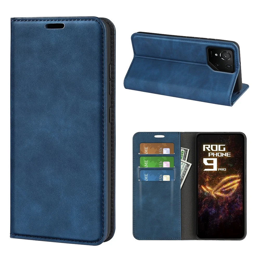 For Asus ROG Phone 9 Pro 5G Case Skin Touch Leather Wallet Phone Cover - Blue - 1