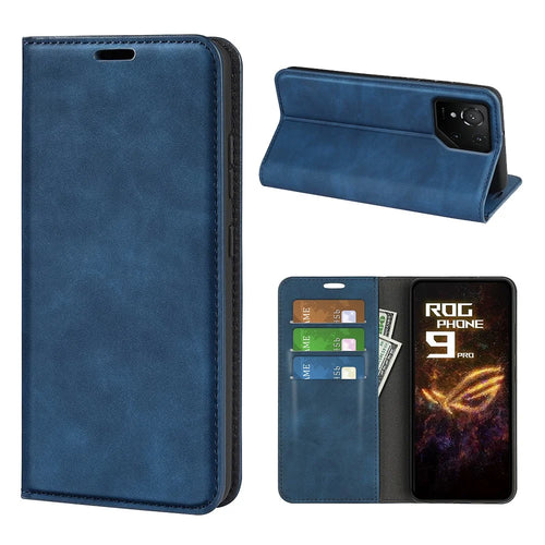 For Asus ROG Phone 9 Pro 5G Case Skin Touch Leather Wallet Phone Cover - Blue - 1