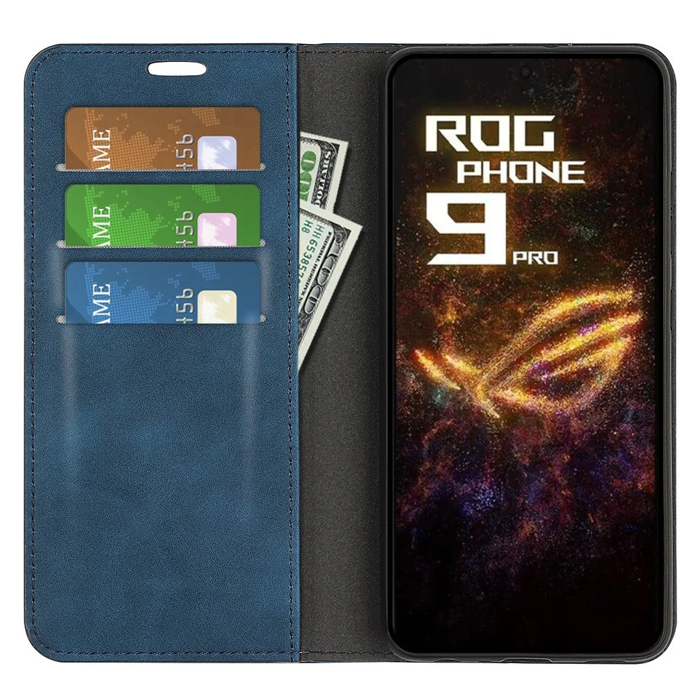For Asus ROG Phone 9 Pro 5G Case Skin Touch Leather Wallet Phone Cover - Blue - 2