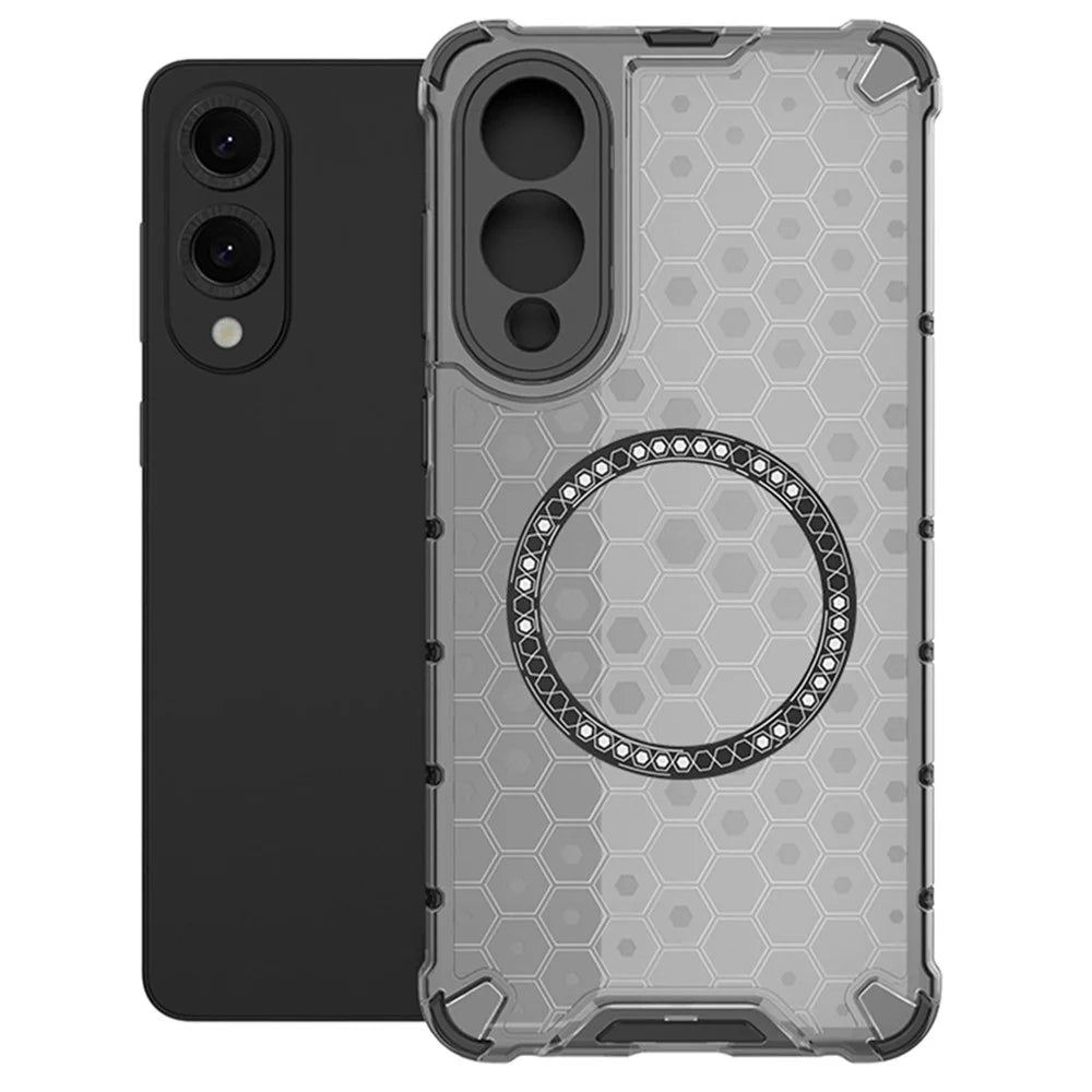 For Samsung Galaxy S25 Edge Magnetic Case Honeycomb Design TPU + PC Phone Cover - Grey - 1
