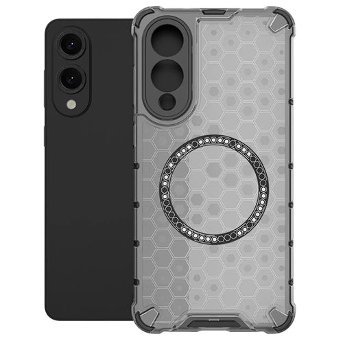 For Samsung Galaxy S25 Edge Magnetic Case Honeycomb Design TPU + PC Phone Cover - Grey - 1