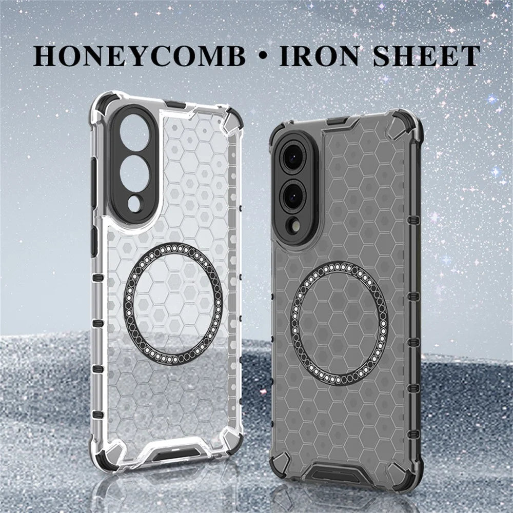 For Samsung Galaxy S25 Edge Magnetic Case Honeycomb Design TPU + PC Phone Cover - Grey - 2