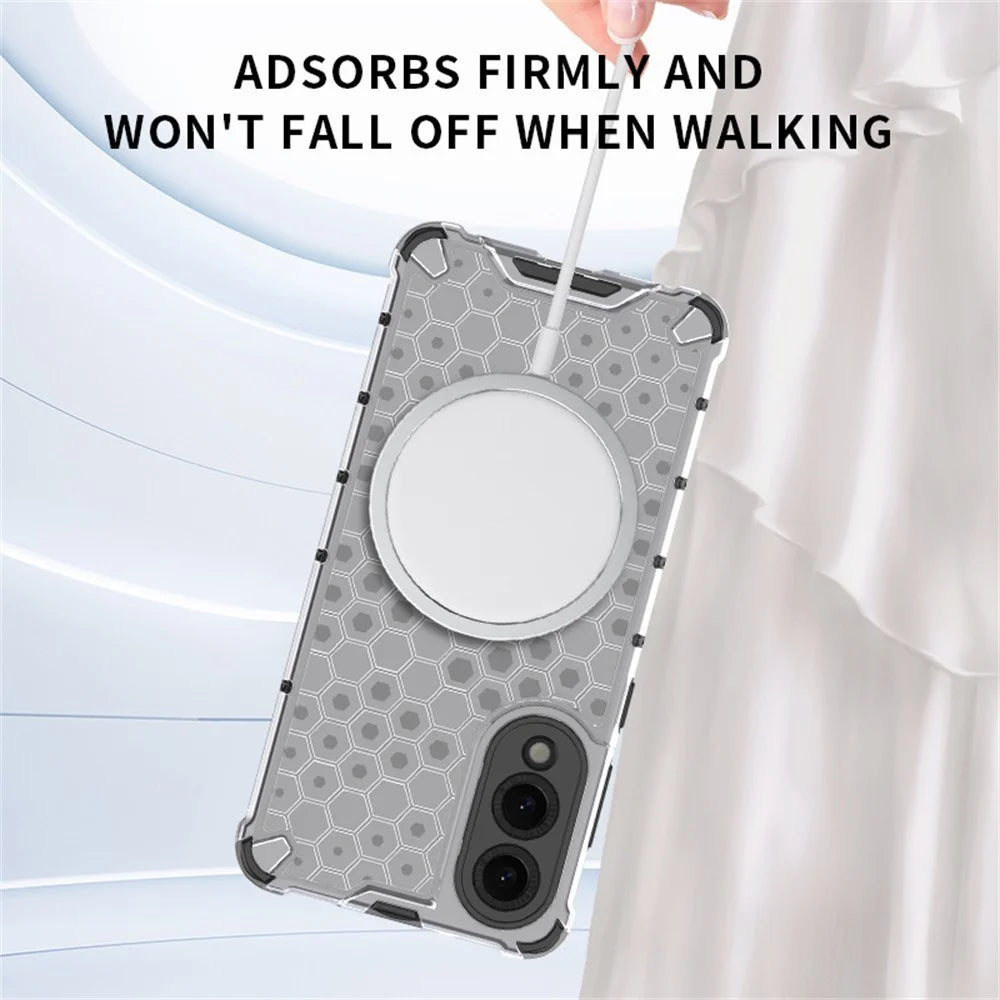 For Samsung Galaxy S25 Edge Magnetic Case Honeycomb Design TPU + PC Phone Cover - Grey - 3