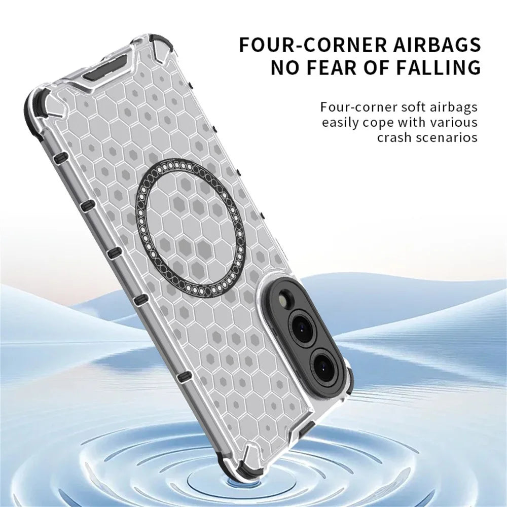 For Samsung Galaxy S25 Edge Magnetic Case Honeycomb Design TPU + PC Phone Cover - Grey - 4