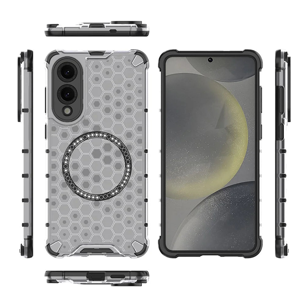 For Samsung Galaxy S25 Edge Magnetic Case Honeycomb Design TPU + PC Phone Cover - Grey - 6