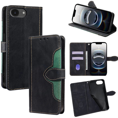 For iPhone 17e / 16e Case Leather Wallet Phone Cover with Straw Hat Magnetic Clasp - Black - 1