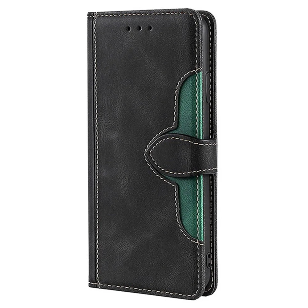 For iPhone 17e / 16e Case Leather Wallet Phone Cover with Straw Hat Magnetic Clasp - Black - 7