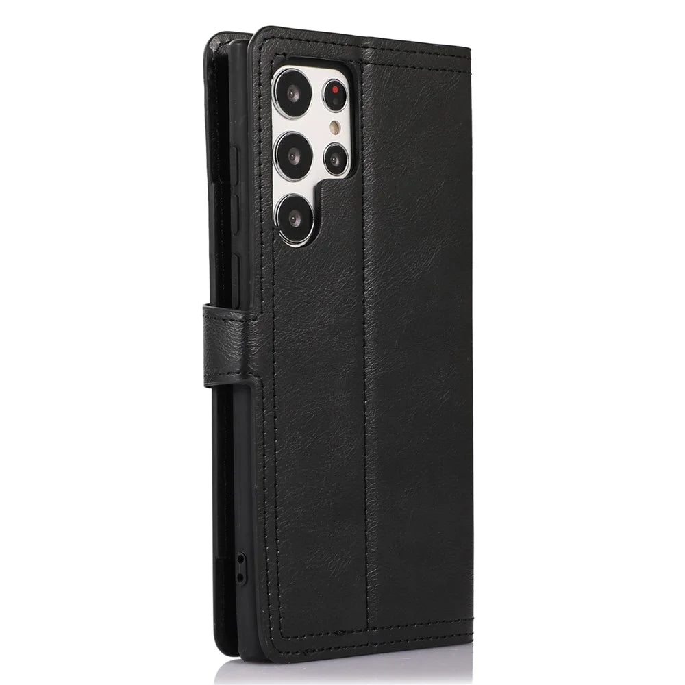 Anti-drop Phone Cover For Samsung Galaxy S22 Ultra 5G, Zipper Pocket Phone Wallet Case PU Leather Protective Phone Shell with Magnetic Buckle - Black - 7