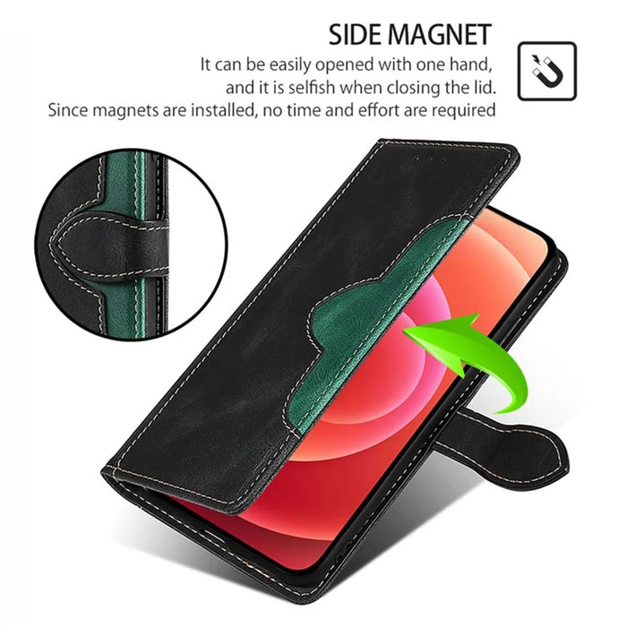 For Realme 14 Pro 5G Case Leather Wallet Phone Cover with Straw Hat Magnetic Clasp - Black - 5