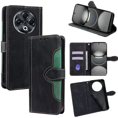 For TECNO Spark 30 4G Case Leather Wallet Phone Cover with Straw Hat Magnetic Clasp - Black - 1