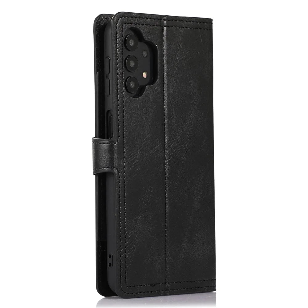 For Samsung Galaxy A32 5G / M32 5G PU Leather Magnetic Buckle Phone Cover Wear-resistant Zipper Pocket Phone Case Wallet Stand - Black - 7