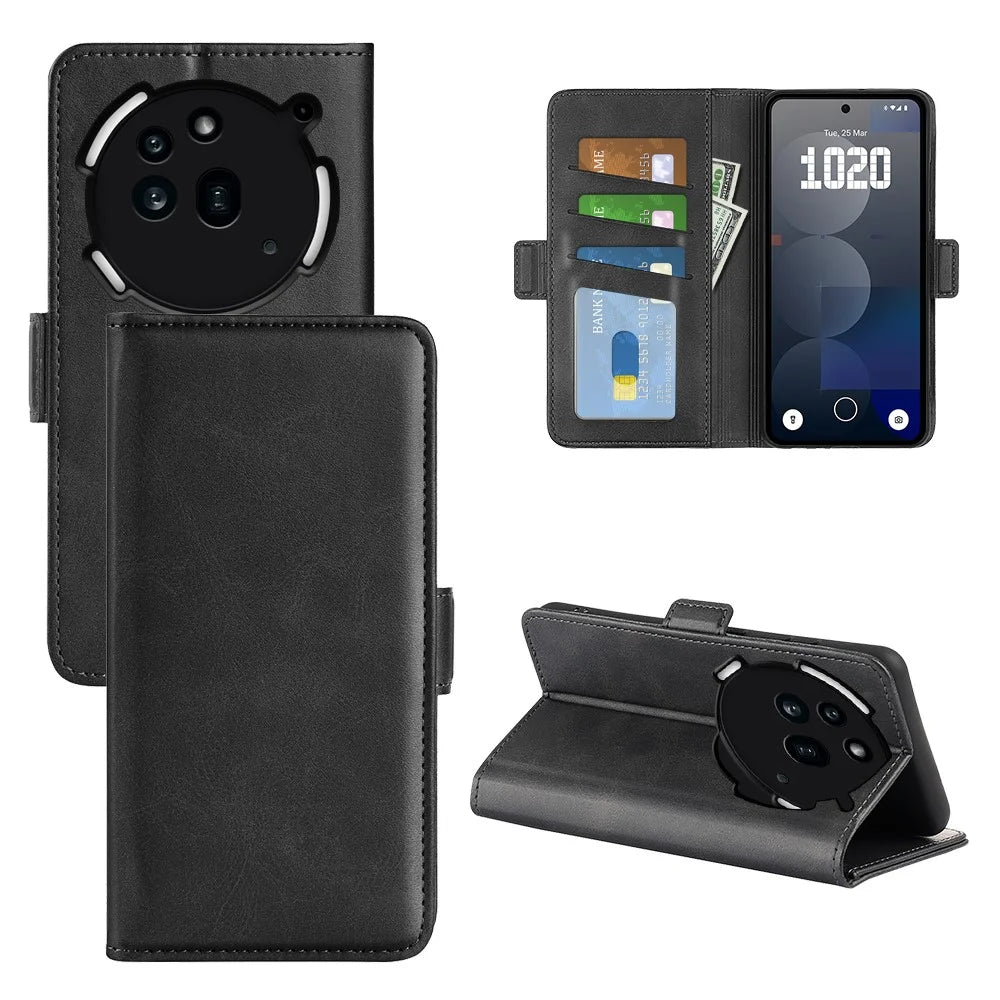 For Nothing Phone (3a) Pro Case Calf Texture Leather Wallet Phone Cover - Black - 1