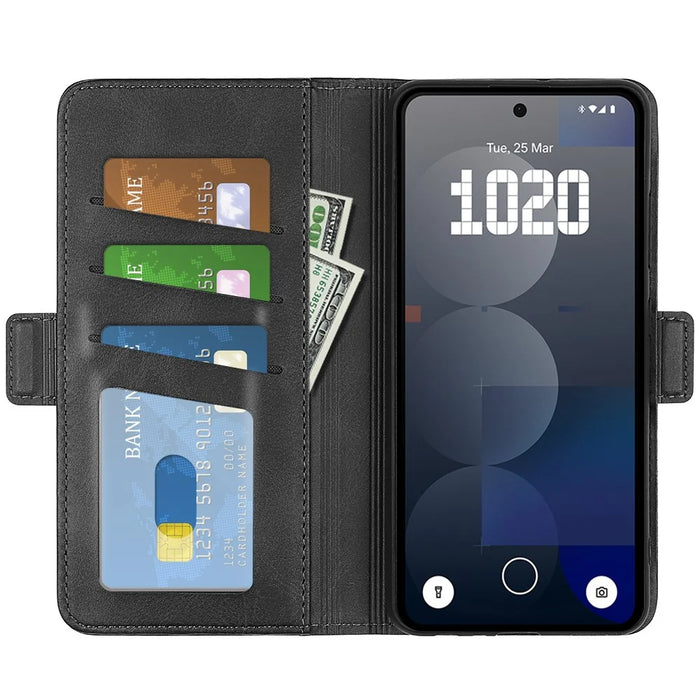 For Nothing Phone (3a) Pro Case Calf Texture Leather Wallet Phone Cover - Black - 2