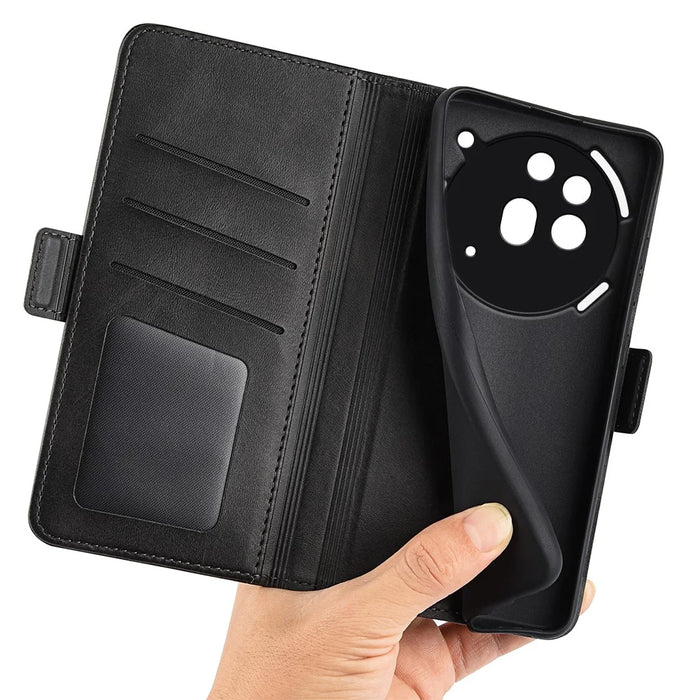 For Nothing Phone (3a) Pro Case Calf Texture Leather Wallet Phone Cover - Black - 3