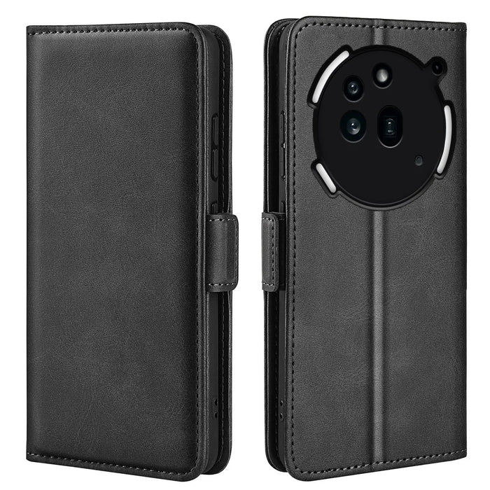 For Nothing Phone (3a) Pro Case Calf Texture Leather Wallet Phone Cover - Black - 4