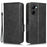 For Realme C33 4G  Imprinted Triangle Pattern PU Leather Phone Case Magnetic Handbag Hand Strap Flip Stand Wallet Cover - Black - 1