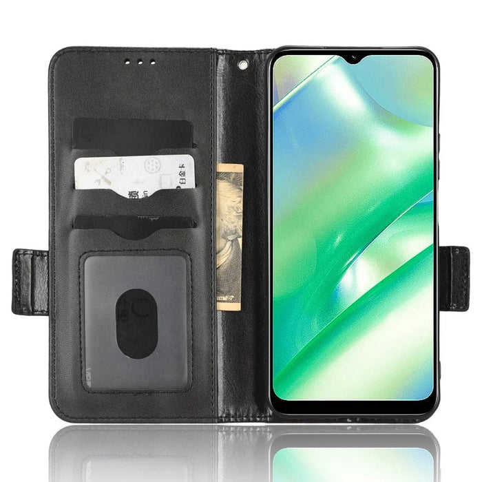 For Realme C33 4G  Imprinted Triangle Pattern PU Leather Phone Case Magnetic Handbag Hand Strap Flip Stand Wallet Cover - Black - 2