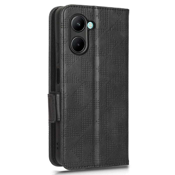 For Realme C33 4G  Imprinted Triangle Pattern PU Leather Phone Case Magnetic Handbag Hand Strap Flip Stand Wallet Cover - Black - 5