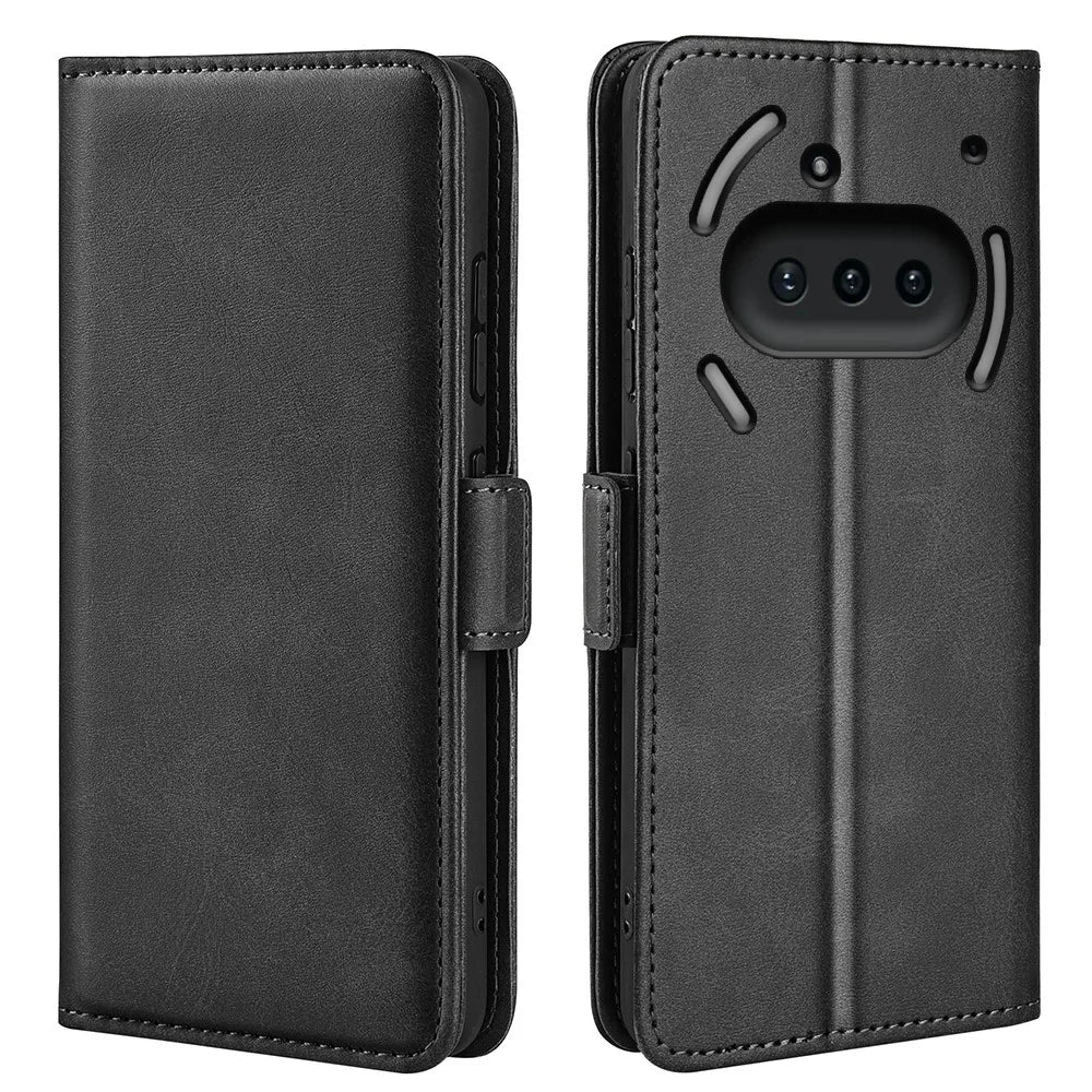 For Nothing Phone (3a) Case Calf Texture Leather Wallet Phone Cover - Black - 4