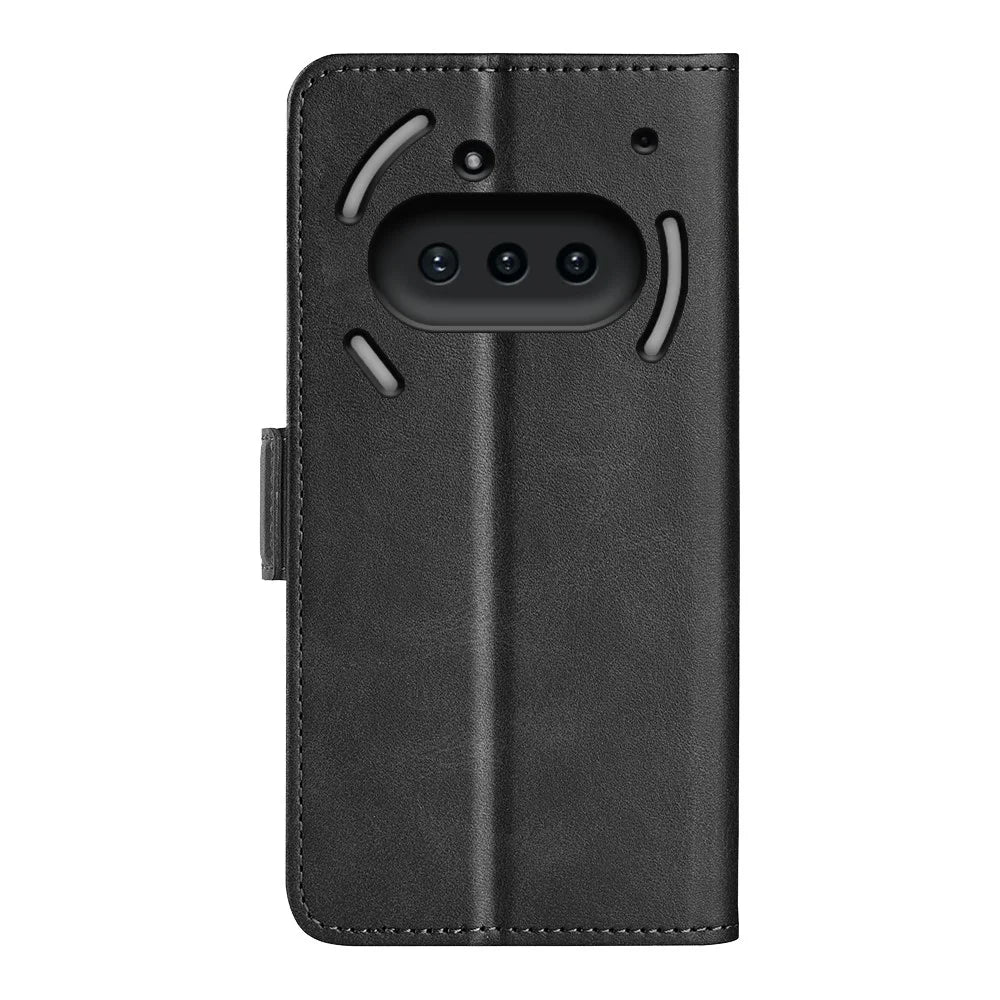 For Nothing Phone (3a) Case Calf Texture Leather Wallet Phone Cover - Black - 5