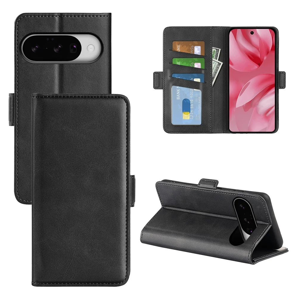 For Google Pixel 10 Case Calf Texture Leather Wallet Phone Cover - Black - 1