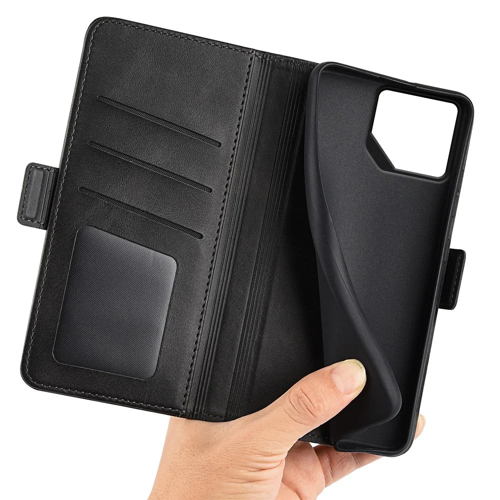 For Asus ROG Phone 9 Pro 5G Case Calf Texture Leather Wallet Phone Cover - Black - 3