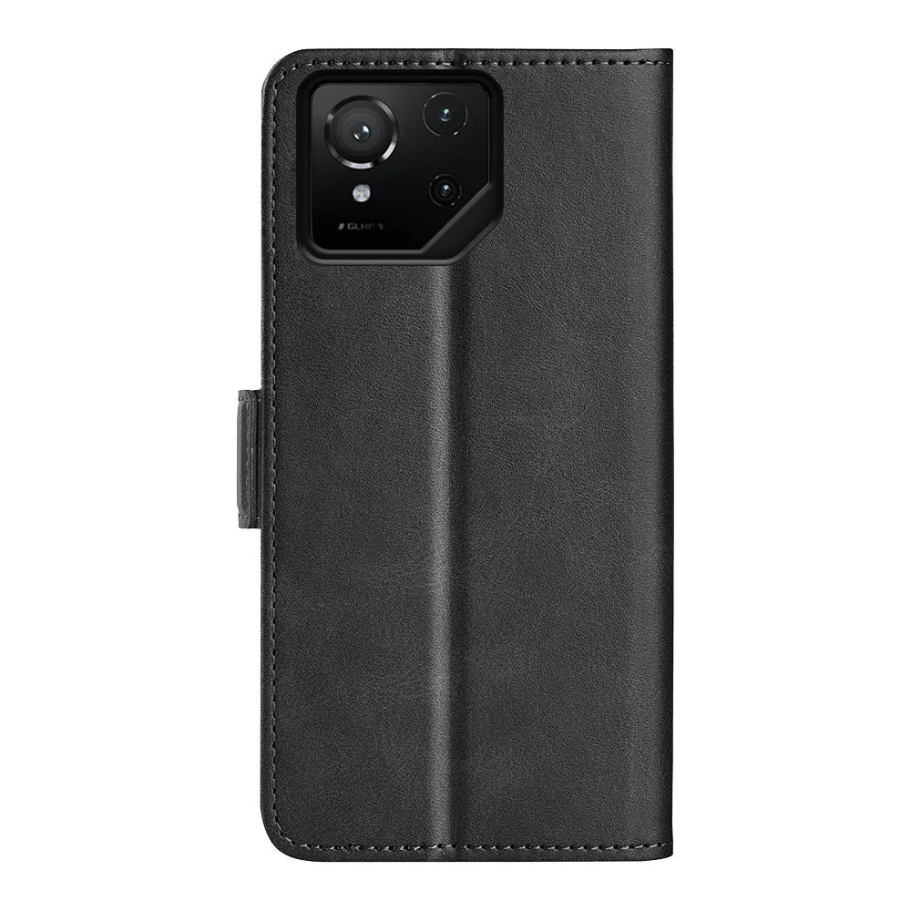 For Asus ROG Phone 9 Pro 5G Case Calf Texture Leather Wallet Phone Cover - Black - 5