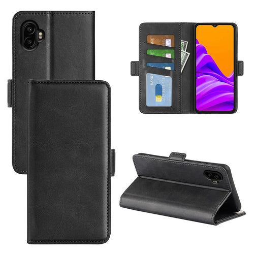 For Samsung Galaxy Xcover7 Case Calf Texture Leather Wallet Phone Cover - Black - 1