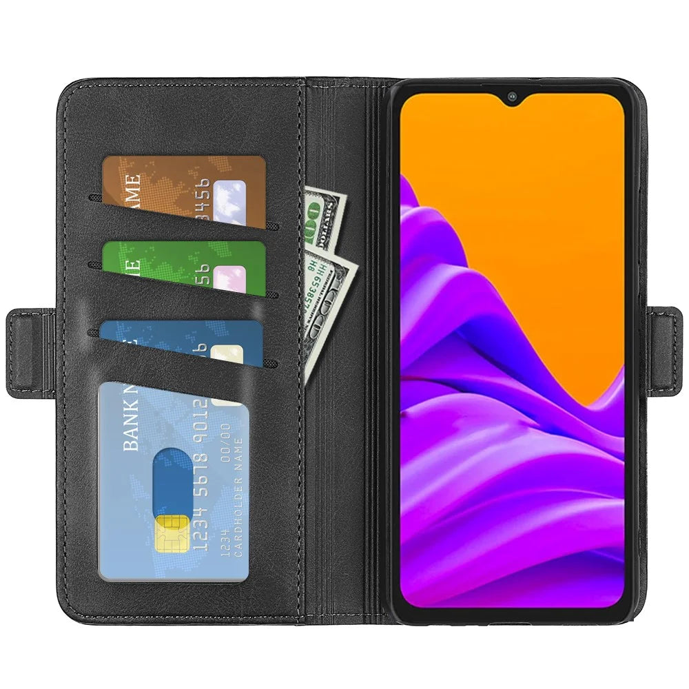 For Samsung Galaxy Xcover7 Case Calf Texture Leather Wallet Phone Cover - Black - 2