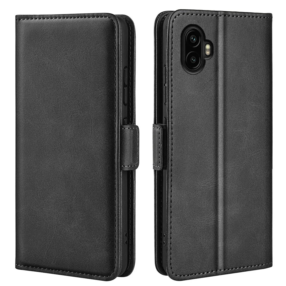 For Samsung Galaxy Xcover7 Case Calf Texture Leather Wallet Phone Cover - Black - 4